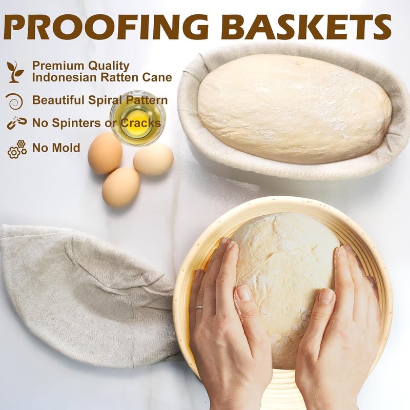 Neddie Banneton Bread Proofing Baskets Set Sourdough Bread Baking tools sourdough starter kit Bread Making Baking Fermentation with 9 Inch Round & 10 Inch Oval Woven vine Basket Gift Set - Image 3